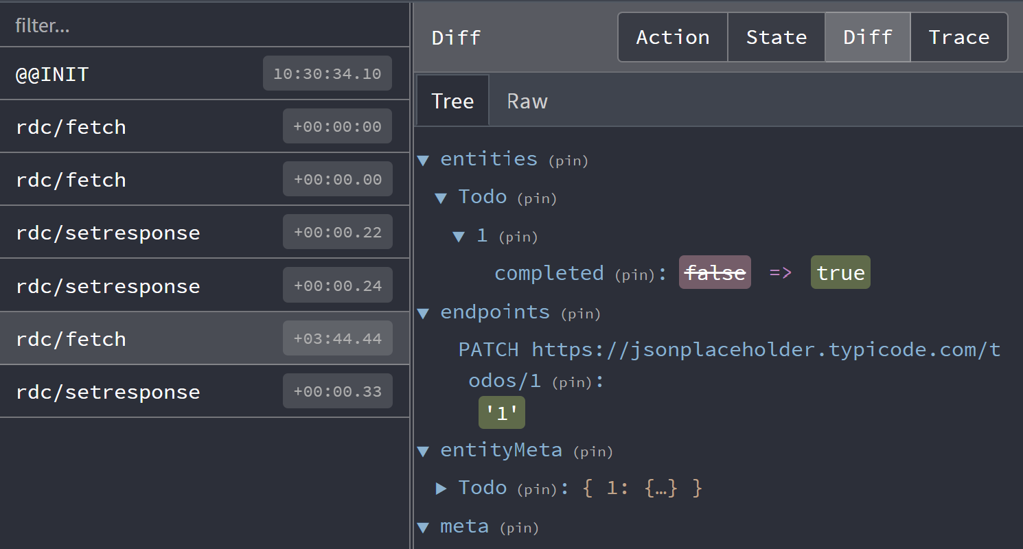 Diff de Reactive Data Client devtools Inspector de diferencias de las herramientas de desarrollo
